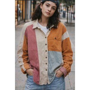 Easel Womens Flannel Patchwork Tomboy Colorblock Button-Down Shirt Size Small